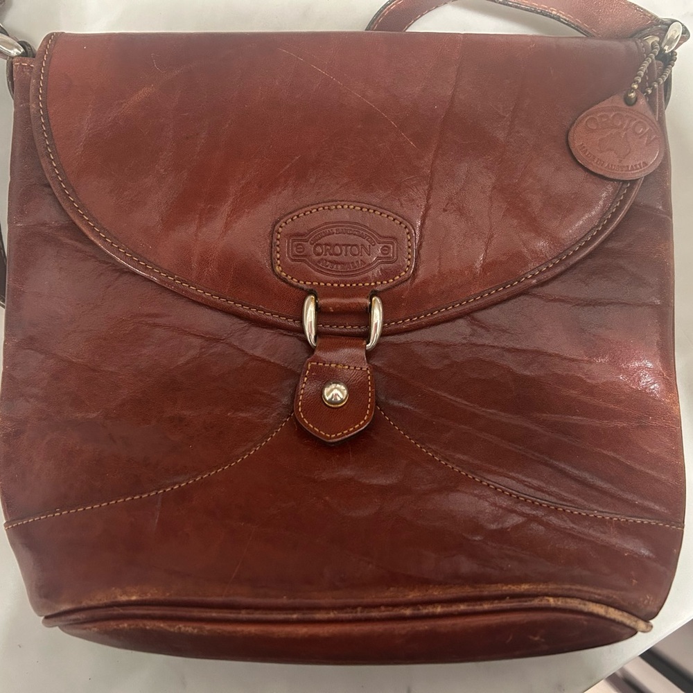 Vintage Oroton cowhide leather saddle bag